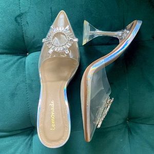 Lulu’s clear/holographic heels with rhinestone detail, size 7 NWOT